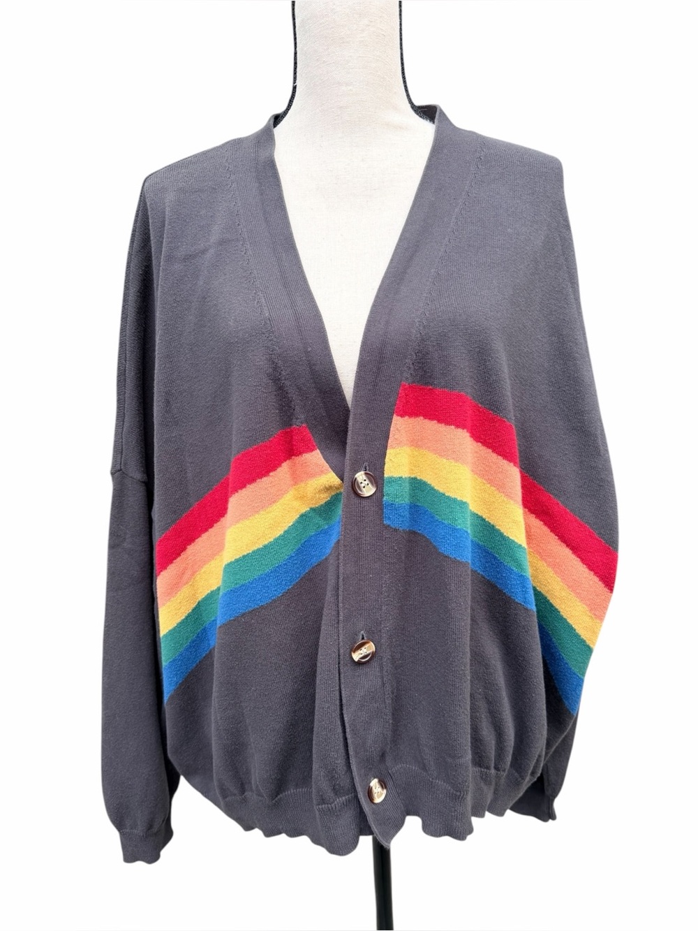 Natural Life Rainbow Stripe Cardigan Sweater | L/XL